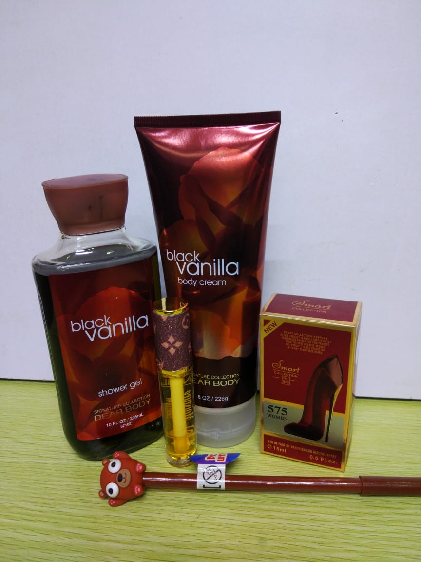 Shower Gel, Body Cream,  Perfume, Lip Oil, Fancy Pen + Free Gift Card & Gift Bag