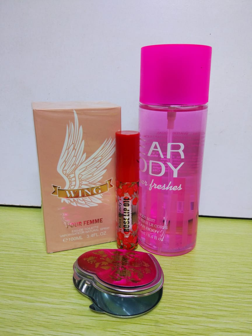 Perfume, Lip Oil, Body Splash, Pocket Mirror + Free Gift Bag & Card