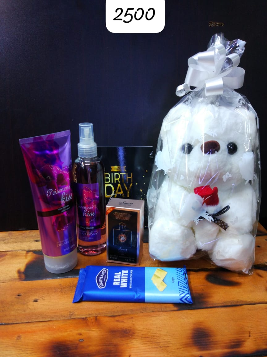 Teddy Bear, Perfume, Body Splash, Body Cream, Chocolate Bar + Free Gift Card & Gift Bag